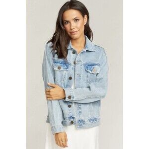 Mumu Blue Distressed Denim Jacket Women Festival Punk Coastal Loose Fit Med